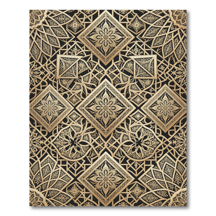 Geometric Golden Arabesque Square Rug