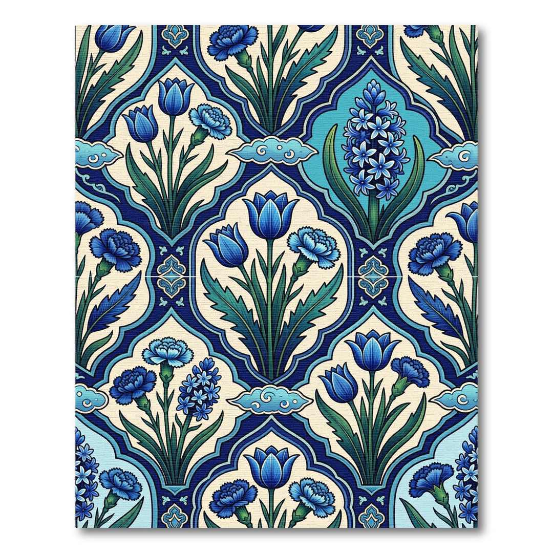 Deep Blue Floral Garden Medallion Rug