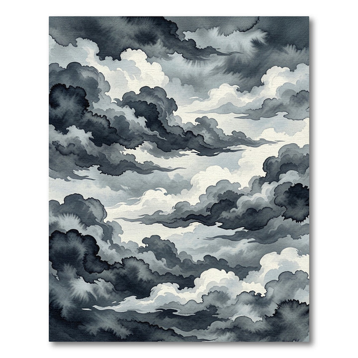 Dramatic Gray Ink Wash Clouds Rug