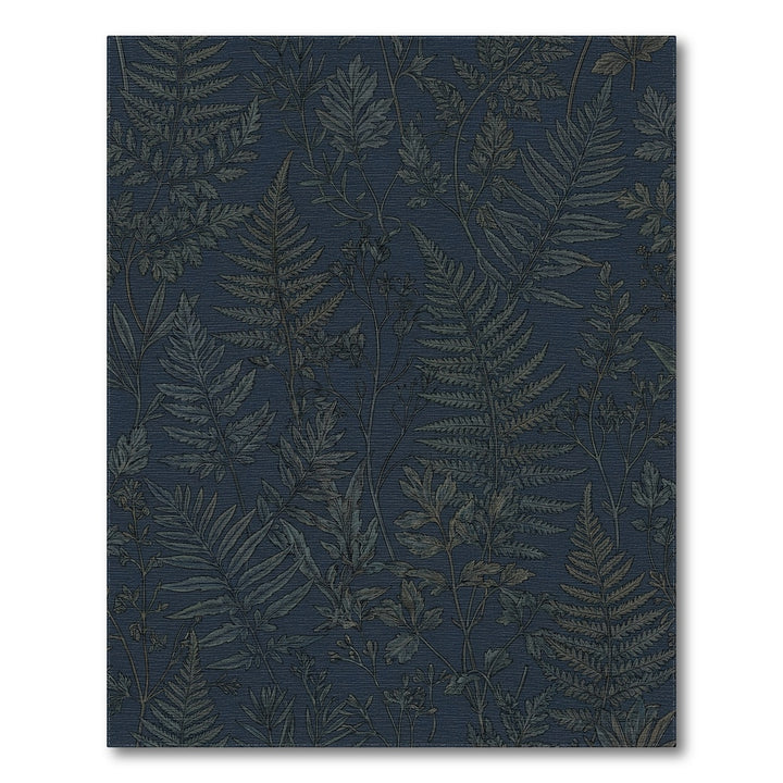 Deep Navy Fern Foliage Silhouette Rug