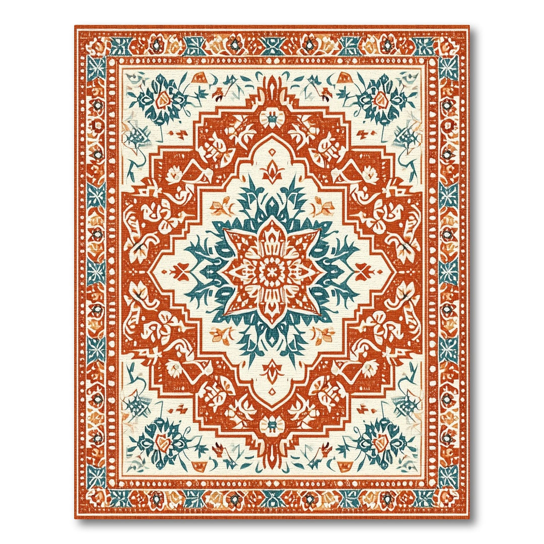 Traditional Persian Medallion Area Rug in Teal and Orange