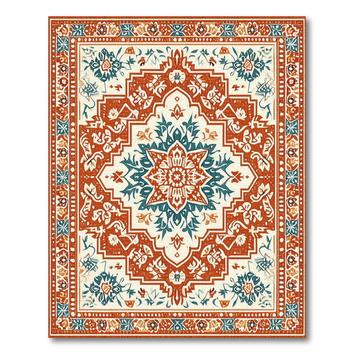 Traditional Persian Medallion Area Rug in Teal and Orange