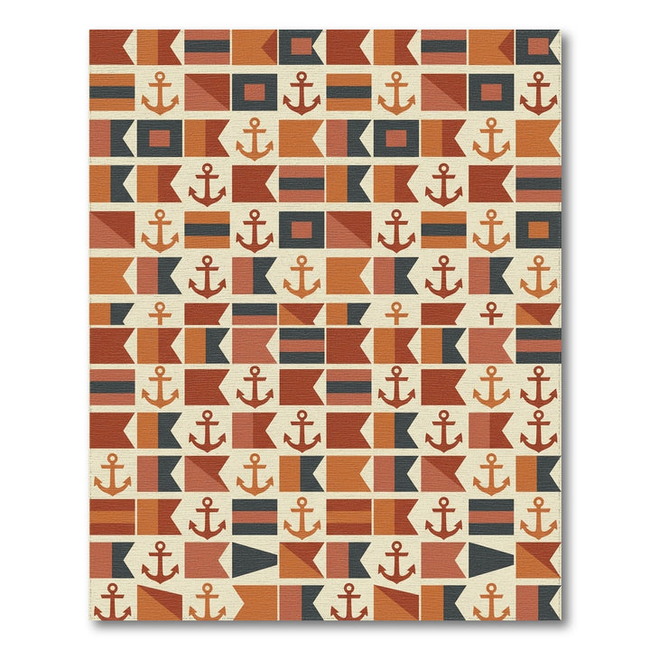 Nautical Anchor Flags Terracotta Palette Rug