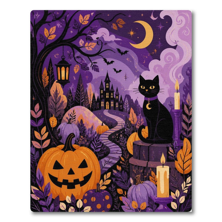 Enchanted Purple Black Cat Pumpkin Area Rug