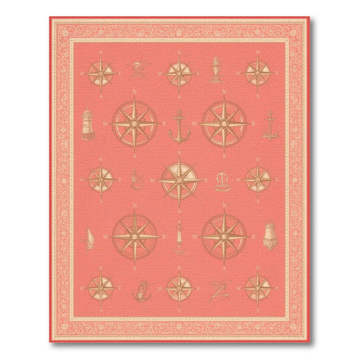 Red Nautical Compass Coastal Beach Area Rug