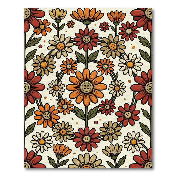 Retro Floral Daisy Button Rug