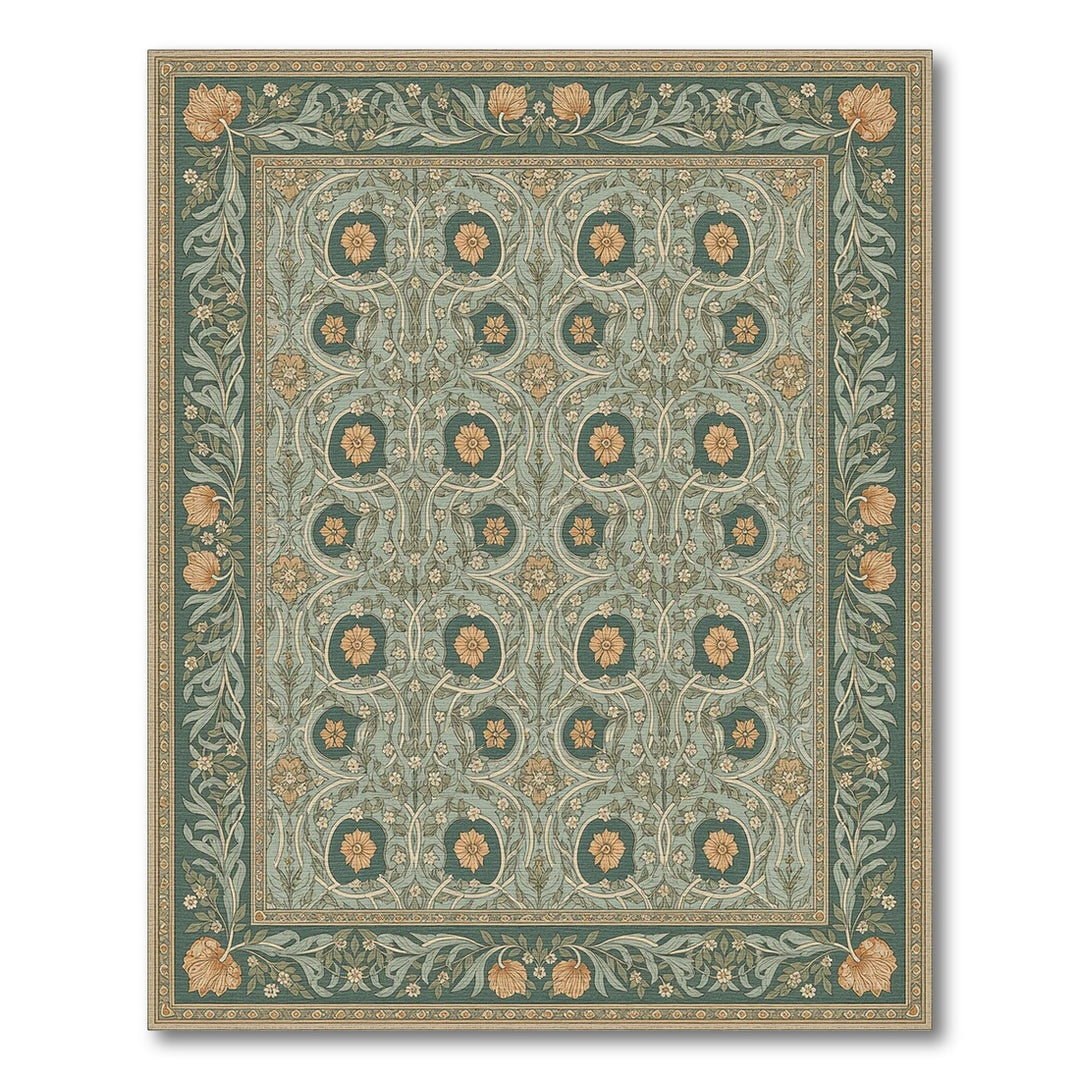 Blue Teal Floral Vintage Area Rug