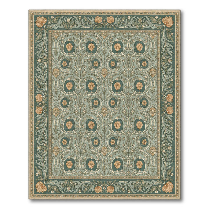 Blue Teal Floral Vintage Area Rug