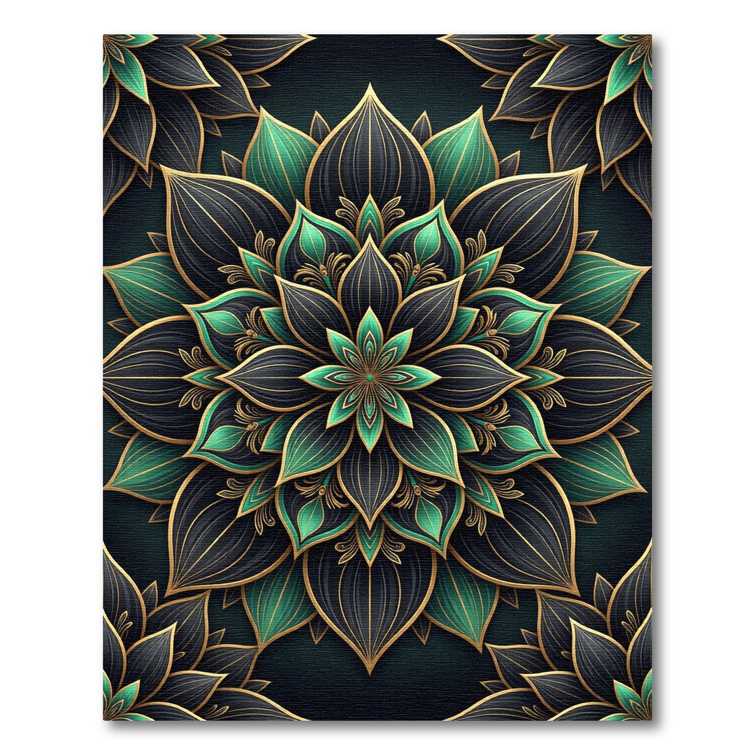 Emerald Gold Black Lotus Mandalas Rug