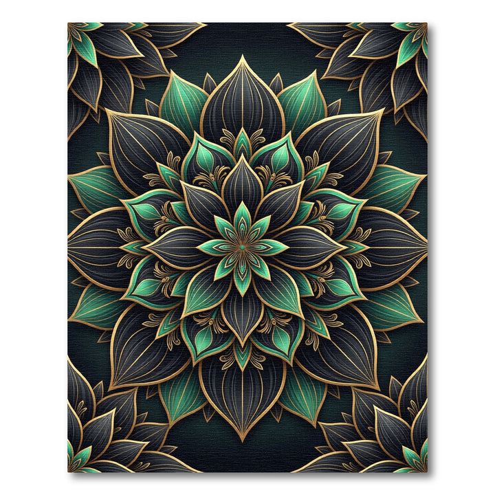 Emerald Gold Black Lotus Mandalas Rug
