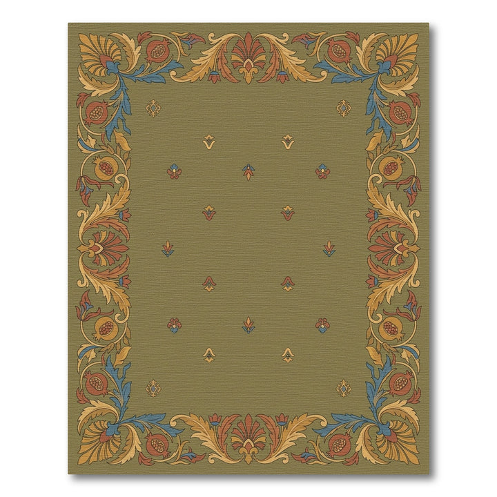 Golden Pomegranate Floral Border Rug