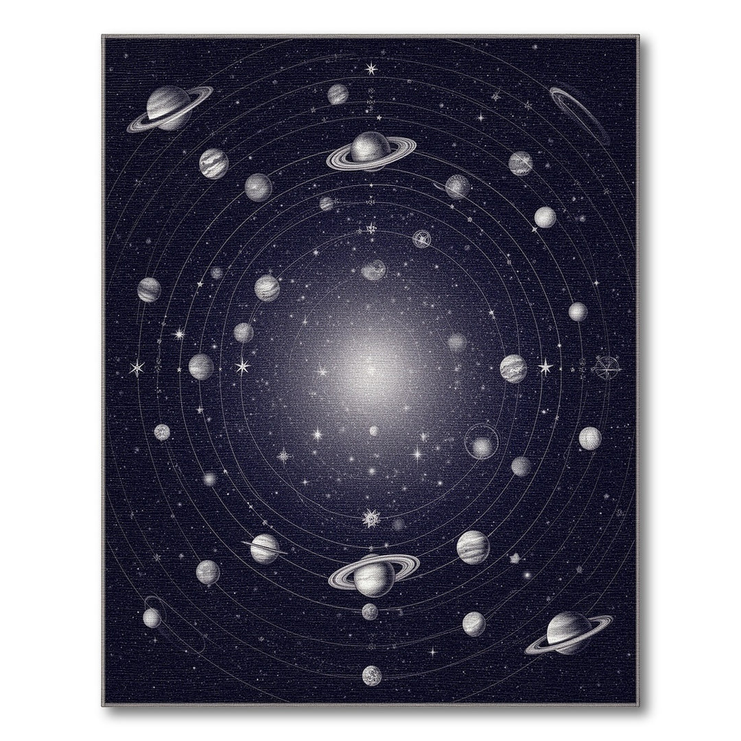 Celestial Orbit Black White Area Rug