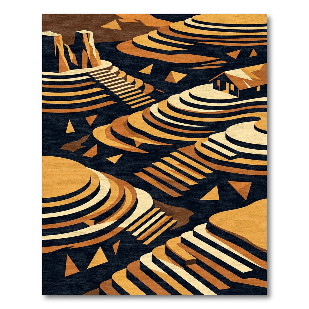 Terraced Landscape Golden Geometric Rug