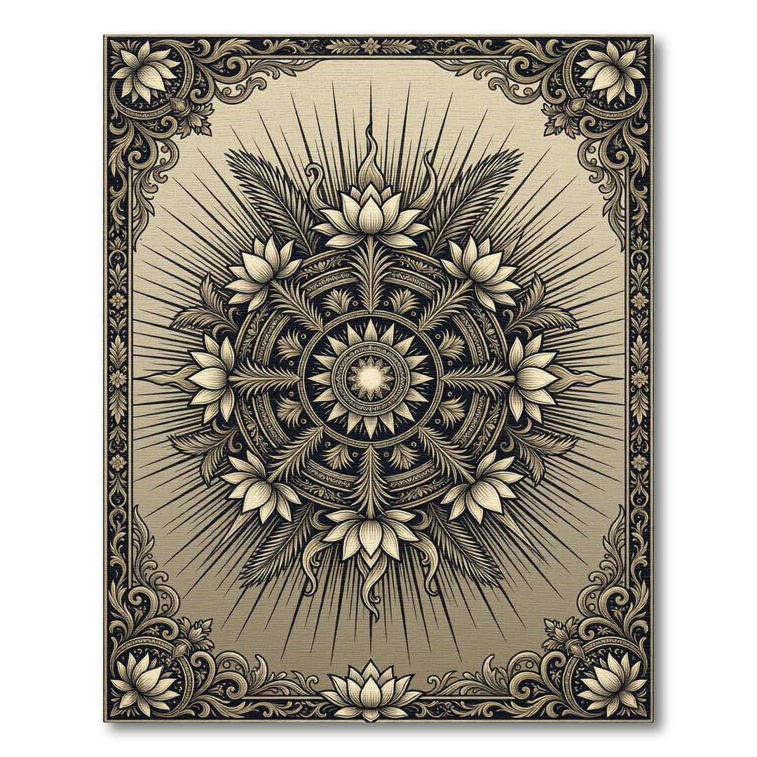 Golden Lotus Sunburst Mandala Rug