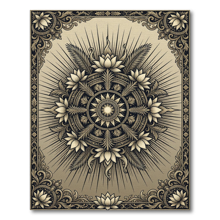 Golden Lotus Sunburst Mandala Rug