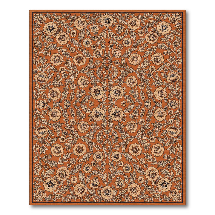 Orange Floral Vintage Area Rug