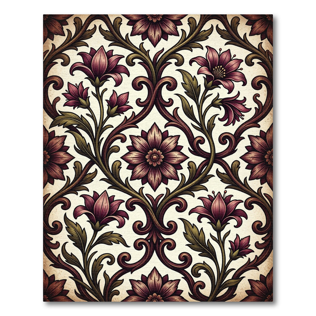 Deep Plum Vintage Floral Scroll Rug