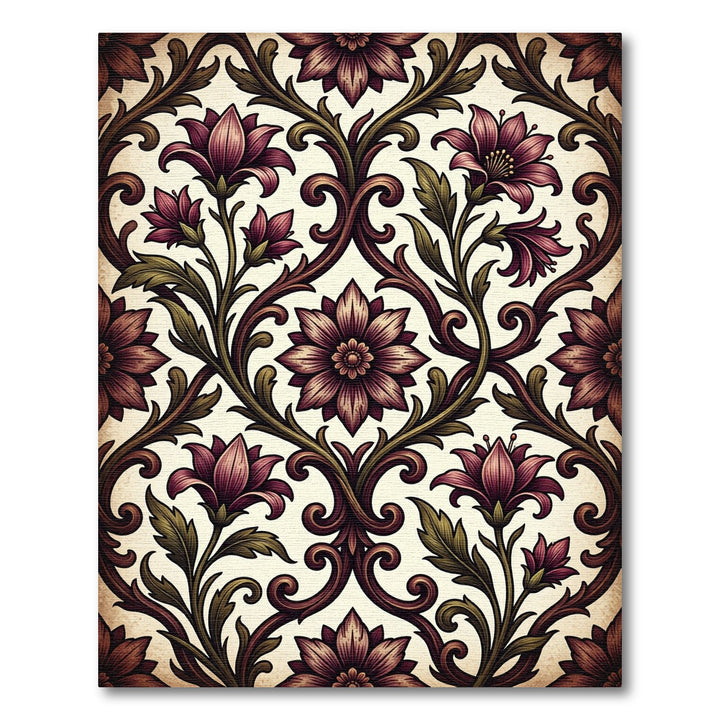 Deep Plum Vintage Floral Scroll Rug