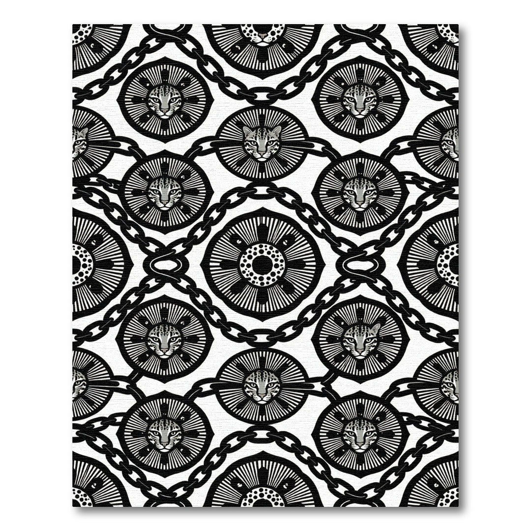Leopard Medallion Chain Black White Rug