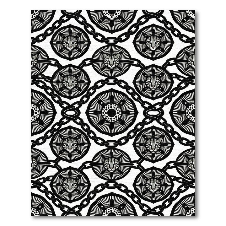 Leopard Medallion Chain Black White Rug