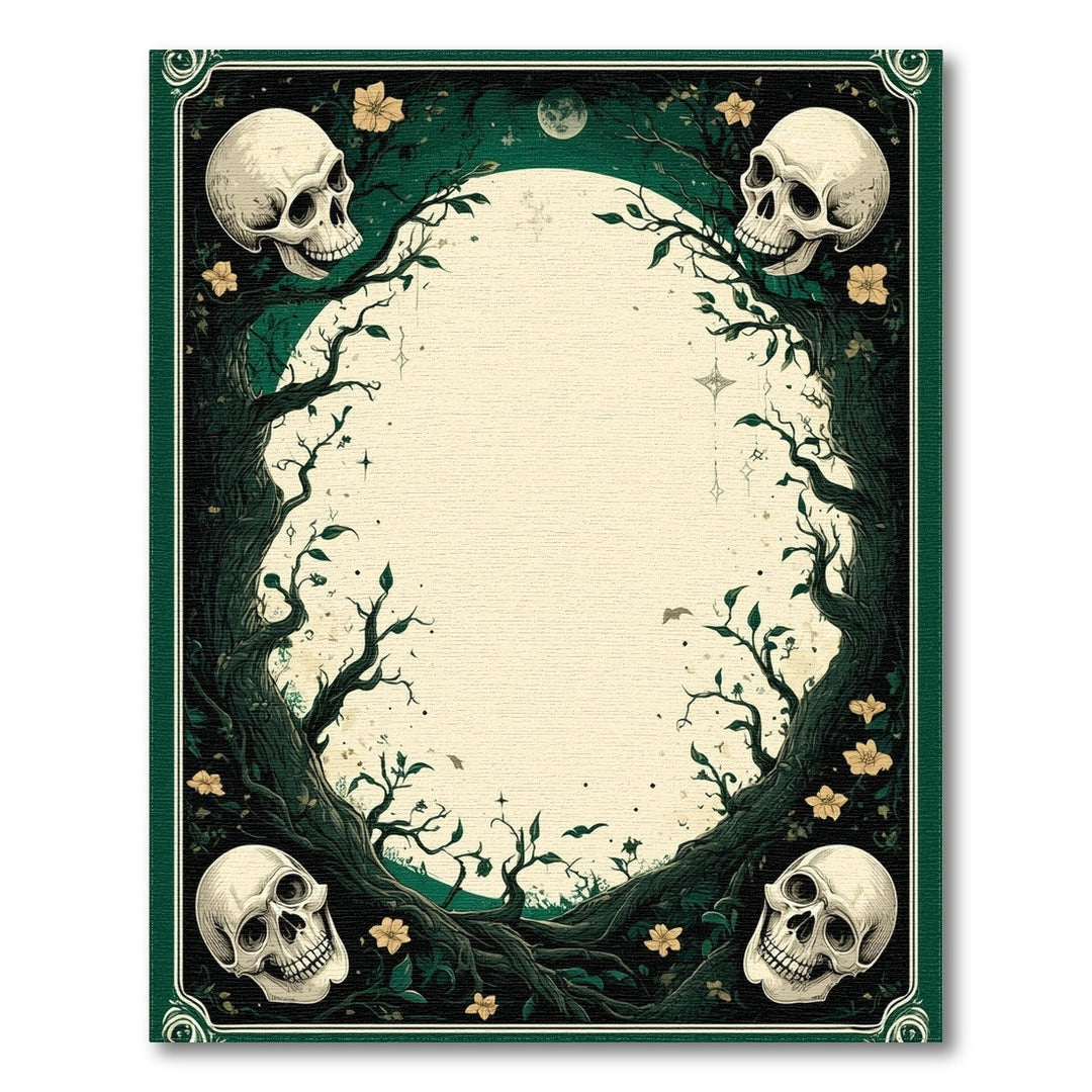 Gothic Skull Vine Green Area Rug