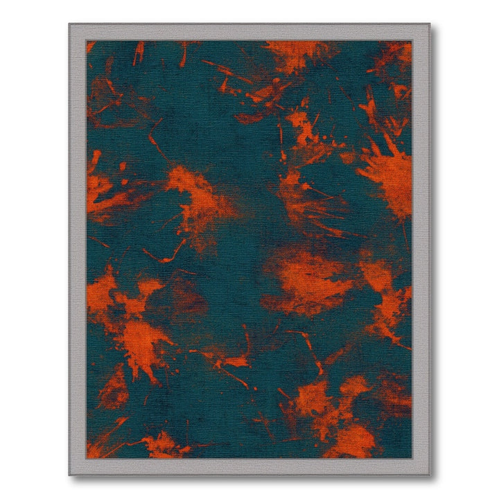 Blue Teal Abstract Orange Splatter Area Rug