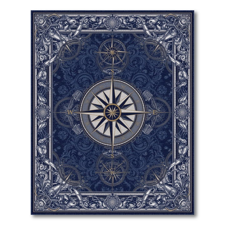 Navy Compass Rose Vintage Area Rug