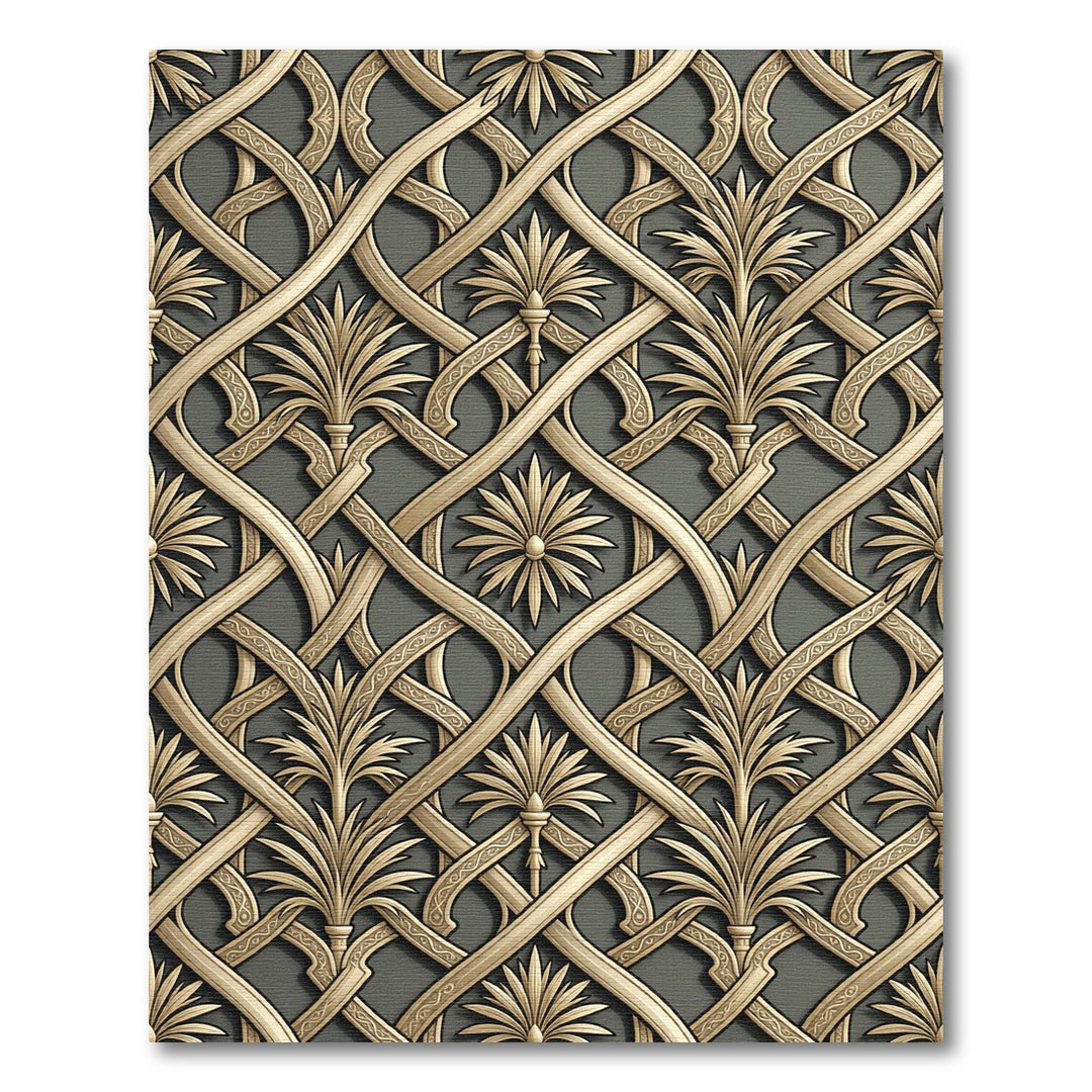 Golden Intertwined Palm Frond Rug