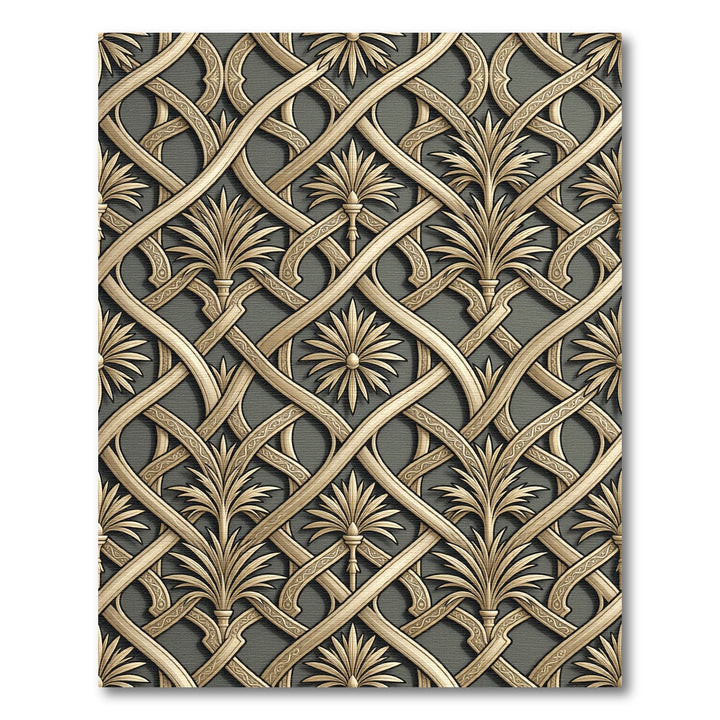 Golden Intertwined Palm Frond Rug