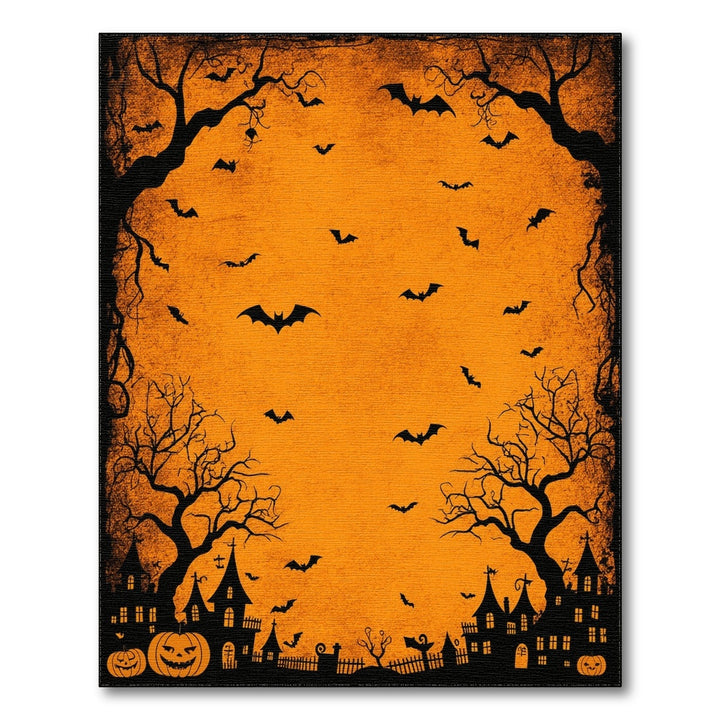 Halloween Bats Haunted House Orange Area Rug