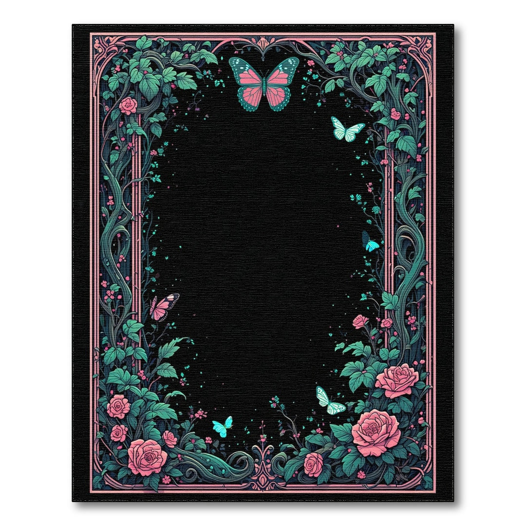 Pink Rose Butterfly Floral Vintage Area Rug