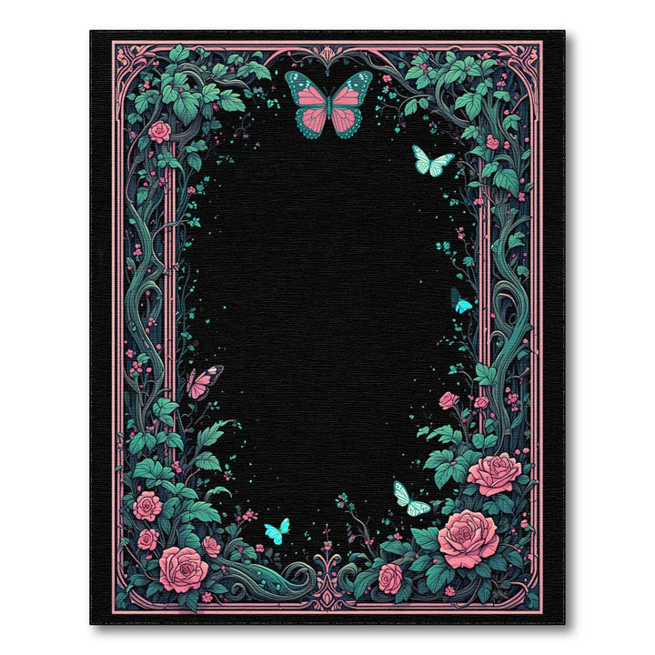 Pink Rose Butterfly Floral Vintage Area Rug
