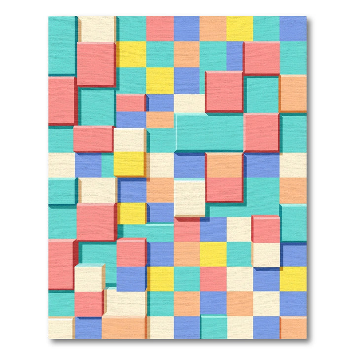 Retro Coral Teal Yellow Geometric Blocks Rug