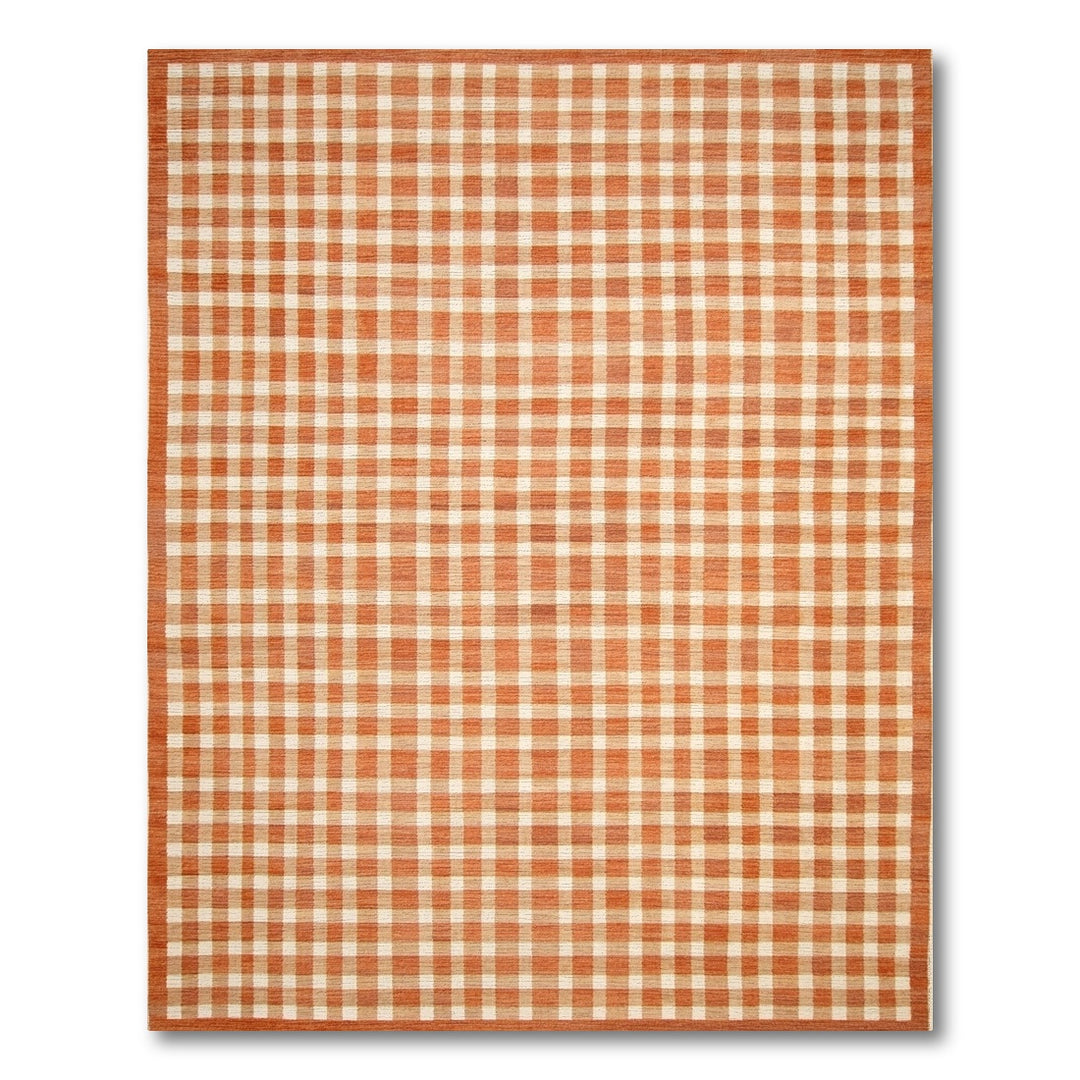 Orange Checkered Geometric Area Rug