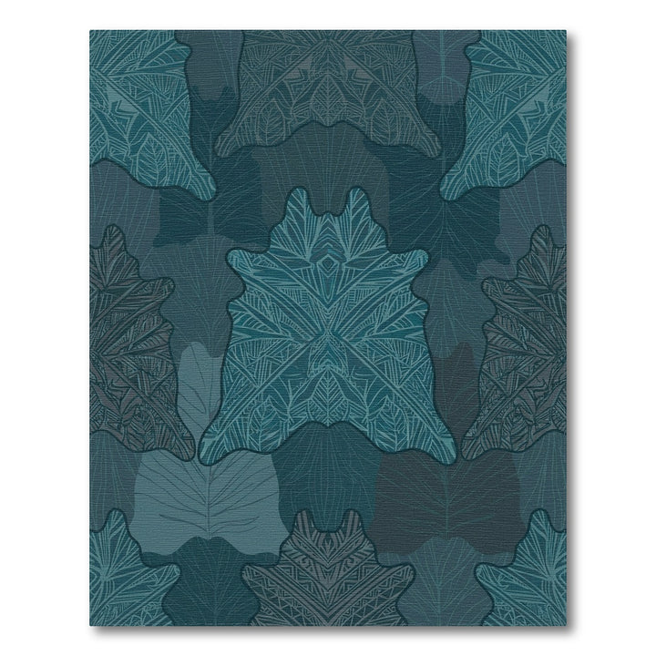 Deep Teal Mandala Leaf Collage Rug