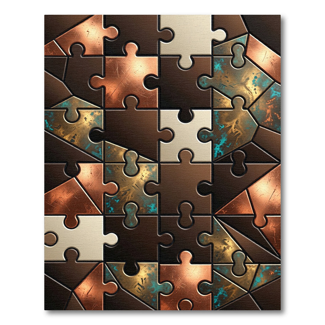 Bronze Teal Copper Jigsaw Mosaic Rug