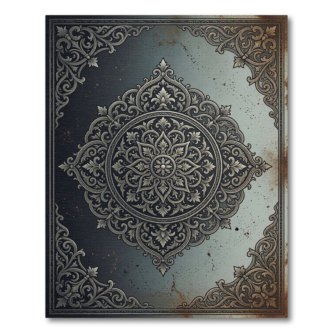 Ornate Dark Gray Mandala Rug