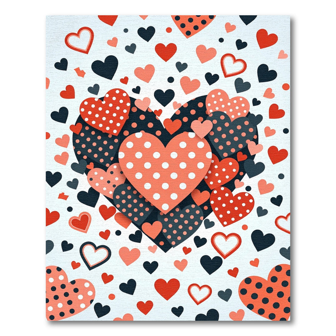 Coral Red Black Polka Dot Hearts Rug