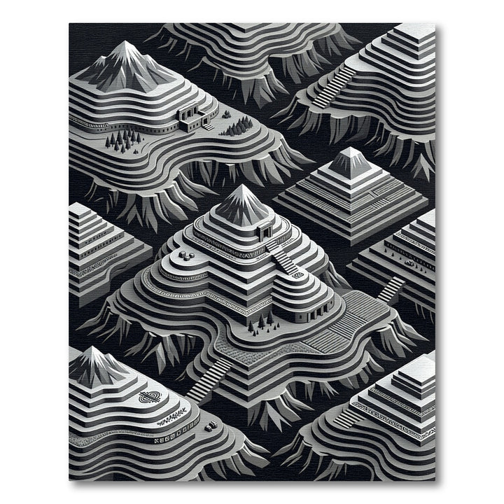 Isometric Mountain City Terraces Rug