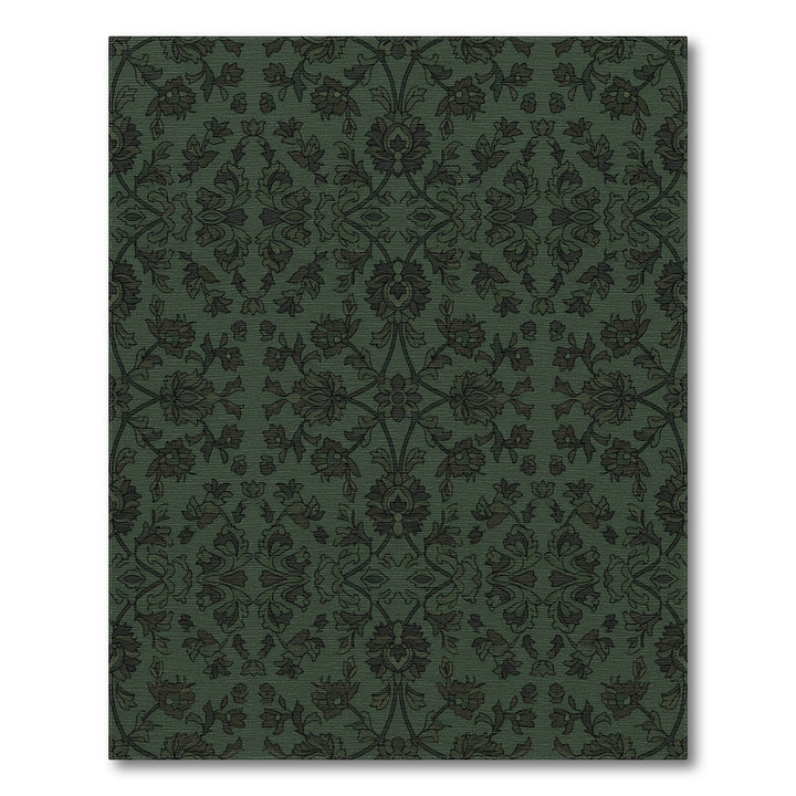 Dark Green Vintage Floral Damask Rug