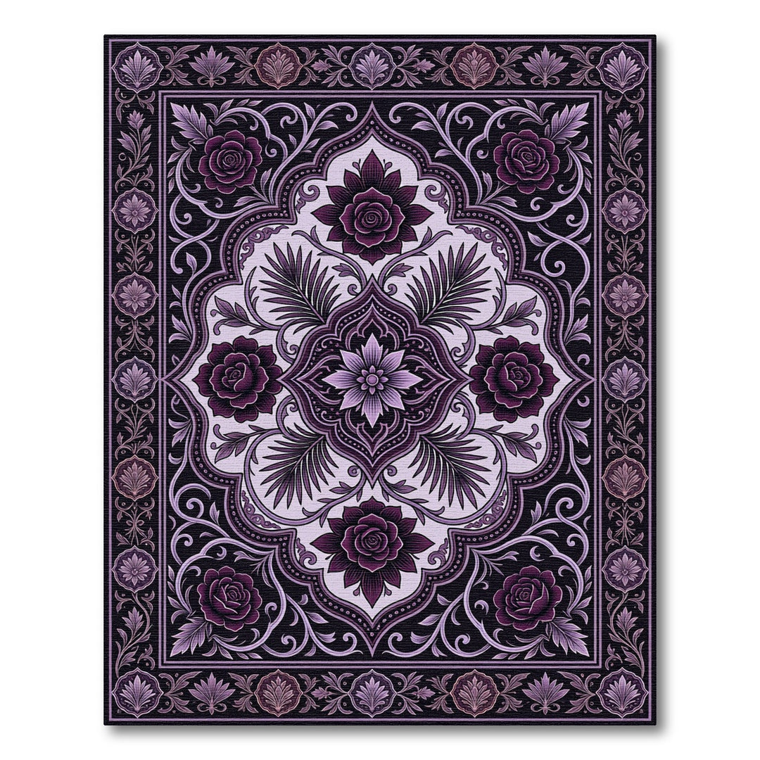 Deep Purple Floral Medallion Scroll Rug