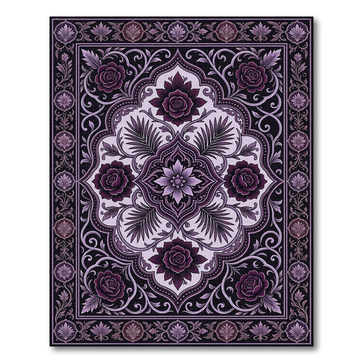 Deep Purple Floral Medallion Scroll Rug