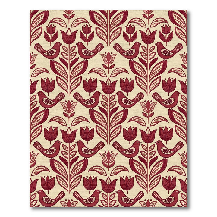 Deep Red Floral Bird Garden Rug