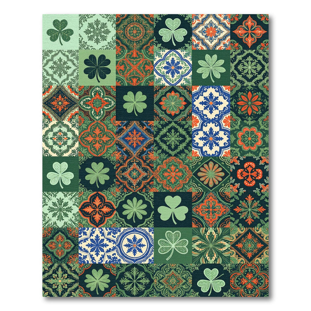 Green Clover Medallion Tile Patchwork Rug