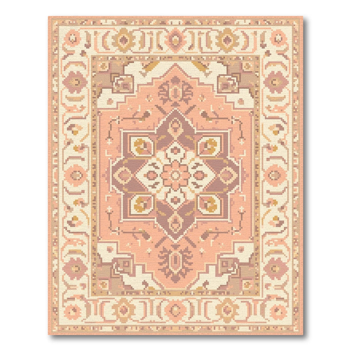 Peach Plum Floral Medallion Border Rug
