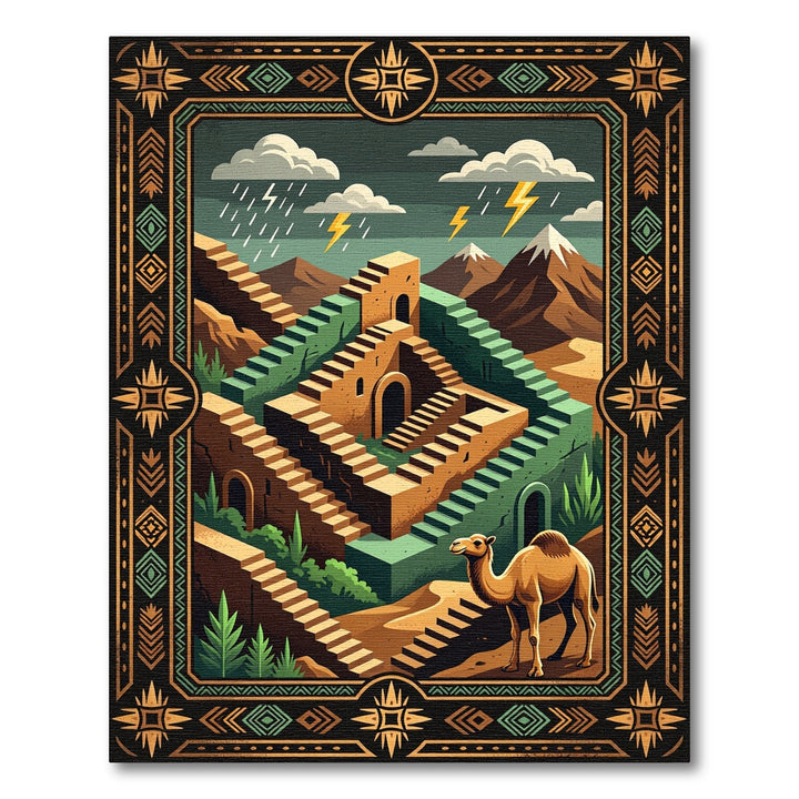 Desert Camel Labyrinth Staircase Sky Storm Rug