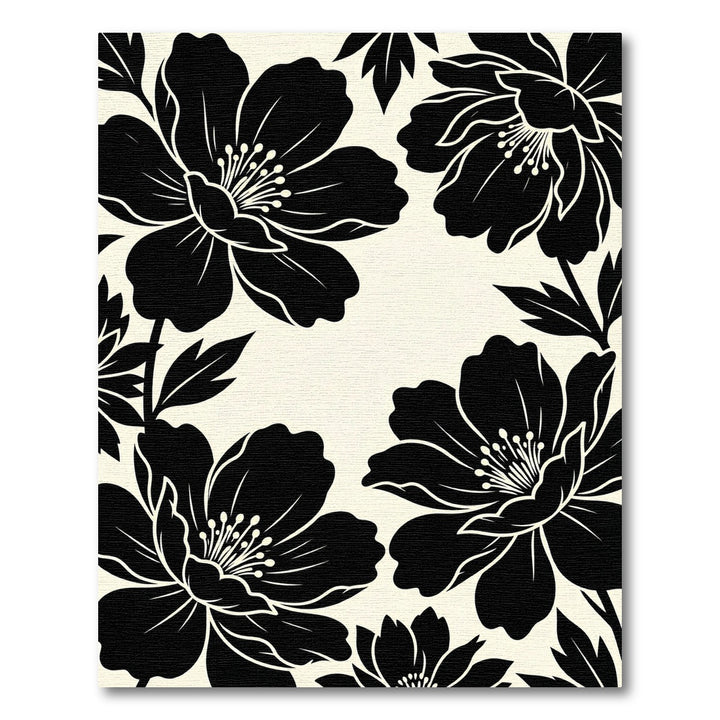 Bold Black Floral Art Rug