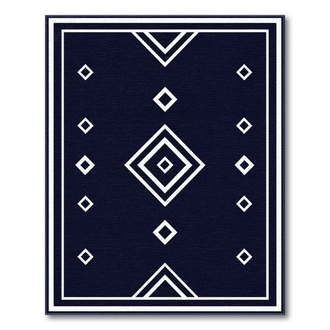 Black and White Navy Geometric Diamond Area Rug