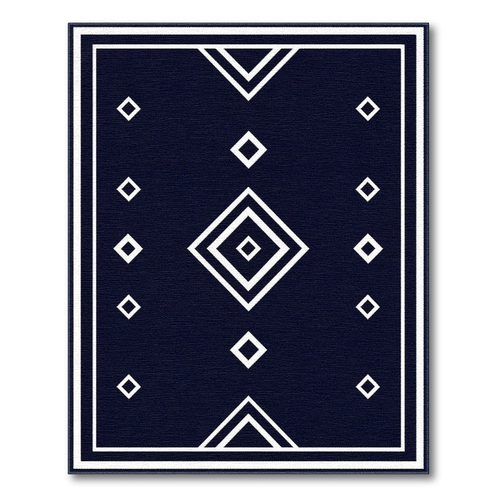 Black and White Navy Geometric Diamond Area Rug