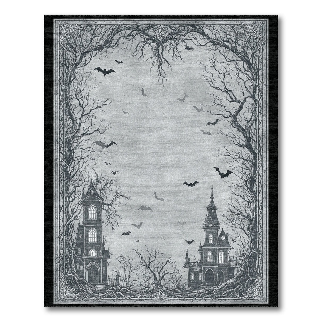 Gothic Haunted Mansion Black White Area Rug